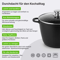 Kochtopf mit Glasdeckel – Aluminiumguss, Antihaftbeschichtung, Induktion, Spülmaschinenfest Suppentopf Schmortopf