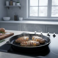 Ø26-30 cm Grillpfanne aus Gusseisen Bräter Schmortopf zwei Griffe Servierpfanne Grill