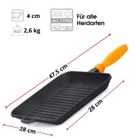Grillpfanne 28 cm Gusseisen Steakpfanne Bratpfanne Holzgriff Gasgrill Induktion Pfanne