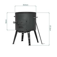 Ø40cm Uchag 2mm Stahl 12L Kazan Gusseisen Feuerstelle Kasan WOK Campingofen Utschak Utschag Feldküche Außenküche Eintopfofen mit Schaumkelle Suppenkelle Grillfächer