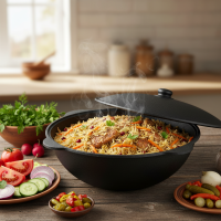 Ø40 Uchag 2mm Stahl mit Abzugsrohr 12L Kazan Utschak Utschag Kasan WOK Feuerstelle Feldküche Campingofen Außenküche Eintopfofen mit Schaumkelle Suppenkelle Grillfächer