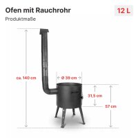 Utschak Ø40cm 2mm Stahl Feuerofen mit Abzugsrohr...