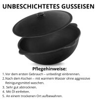 Original Usbekischer Kasan 8 L aus Gusseisen mit Aluminium-Deckel – Namangan Schwenktopf Dutch Oven Feuertopf für Camping Outdoor inkl. Schöpfkelle Schaumlöffel