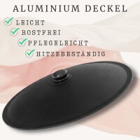 Original Usbekischer Kasan 12 L aus Gusseisen mit Aluminium-Deckel – Namangan Schwenktopf Dutch Oven Feuertopf für Camping Outdoor inkl. Schöpfkelle Schaumlöffel