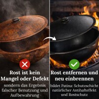 Original Usbekischer Kasan 16 L aus Gusseisen mit Aluminium-Deckel – Namangan Schwenktopf Dutch Oven Feuertopf für Camping Outdoor inkl. Schöpfkelle Schaumlöffel