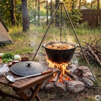 Kazan 10,5L aus Gusseisen mit Gusseisendeckel und Schöpflöffel - Schwenktopf Campingtopf Kessel mit Bügel für alle Herdarten Ofen offenes Feuer