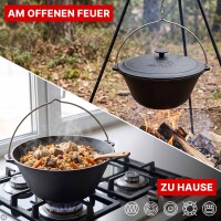 Kazan 10,5L aus Gusseisen mit Gusseisendeckel und Schöpflöffel - Schwenktopf Campingtopf Kessel mit Bügel für alle Herdarten Ofen offenes Feuer