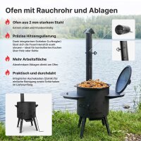 Premium Komplettset Uchag Feuerstelle 15L Gusseisen Kazan 2mm Stahl Outdoor Ofen Feldküche Plov Kessel Camping Grill Gulaschkessel Kazan Set Garten Feuerofen
