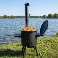 Premium Komplettset Uchag Feuerstelle 15L Gusseisen Kazan 2mm Stahl Outdoor Ofen Feldküche Plov Kessel Camping Grill Gulaschkessel Kazan Set Garten Feuerofen