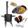 Premium Komplettset Uchag Feuerstelle 15L Gusseisen Kazan 2mm Stahl Outdoor Ofen Feldküche Plov Kessel Camping Grill Gulaschkessel Kazan Set Garten Feuerofen