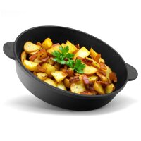 Ø28 cm Bratpfanne zwei Griffen Deckel Gusseisen Bräter Schmortopf Servierpfanne