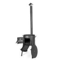 Premium Utschak Komplettset Ø40cm Uchag 2mm Stahl mit Abzugsrohr 12L Kazan Gusseisendeckel Adapterringe Pfannenwender Schöpflöffel Kasan Feldküche Feuerstelle Campingofen