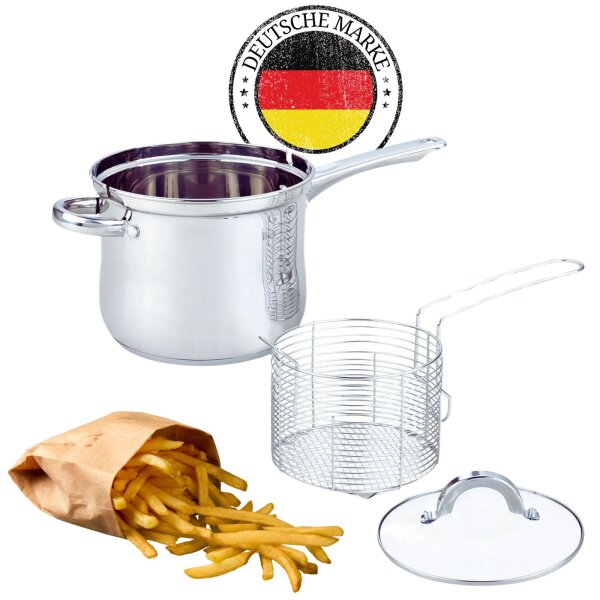 Frittiertopf 3.5L Friteuse Frites Frittierpfanne Fritöse EDELSTAHL Pommestopf Frittierkorb Fritteuse Pommes