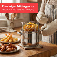 Frittiertopf 3,5 L Edelstahl Fritteuse mit Frittierkorb und Glasdeckel Pommestopf für alle Herdarten inkl. Induktion