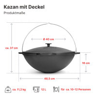 Utschak Set 40 cm 12 L Gusseisen Kazan Kasan Feuerofen Feldküche Dutch Oven Grillpfanne Outdoor Küche Plov Topf Gusseisentopf
