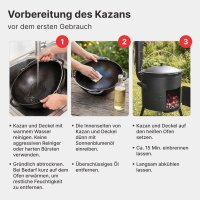 Utschak Set 40 cm 12 L Gusseisen Kazan Kasan Feuerofen Feldküche Dutch Oven Grillpfanne Outdoor Küche Plov Topf Gusseisentopf