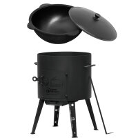 Ø40cm Uchag 2mm Stahl 12L Kazan Gusseisen mit Dekel Schaumkelle Utschak Feuerstelle  WOK Kasan  Utschag Campingofen Feldküche Außenküche Eintopfofen