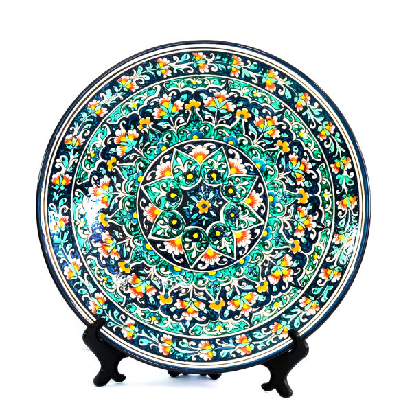 Usbekische Rischtan Lagan 42 cm Oriental Ljagan Kora Kalam Keramik Schale Plate Glasur Teller Handarbeit Nr.2 dekorativ