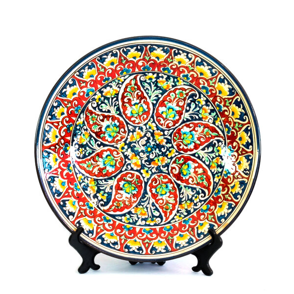 Usbekische Rischtan Lagan 42 cm Oriental Ljagan Kora Kalam Keramik Schale Plate Glasur Teller Handarbeit Nr.6 dekorativ