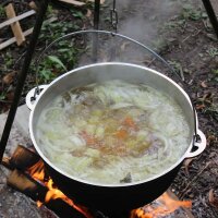 Kasan 2 L Aluminium Dreibein Gestell Stahl Camping Schwenktopf Gulaschkessel outdoor Kazan mit Bügel und Deckel