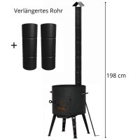 Ø40 Uchag 2mm Stahl mit verlängertem XXL-Abzugsrohr 12L Kazan Kasan (flacher boden) Utschak Utschag Feldküche Feuerstelle Campingofen Außenküche Eintopfofen Schaumkelle Suppenkelle