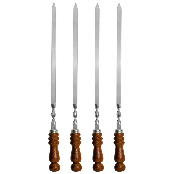 4 stk. set BBQ Edelstahlspieß mit Holzgriff 60cm lang 1,2cm breit 3mm Stark Grillspiesse