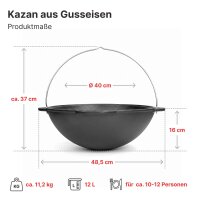 Komplettset 12 L Uchag 2 mm Stahl mit Abzugsrohr Adapterringe Kazan Glasdeckel - Utschak Feldküche Feuerstelle Campingofen Außenküche Eintopfofen
