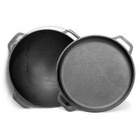 Ø36cm Uchag 2mm stahl Utschak-Ofen 8L  Gusseisen Kasan Deckel Bratpfanne Pfanne Utschag Feldküche Feuerstelle Campingofen Außenküche Eintopfofen Schaumkelle Grillfächer