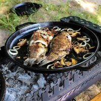 Ø36cm Uchag 2mm stahl Utschak-Ofen 8L  Gusseisen Kasan Deckel Bratpfanne Pfanne Utschag Feldküche Feuerstelle Campingofen Außenküche Eintopfofen Schaumkelle Grillfächer