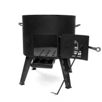 Ø36cm Uchag 2mm stahl Gasbrenner 8L Kazan Utschak Utschag Feldküche Kasan (flacher boden) Feuerstelle Campingofen Außenküche Eintopfofen mit Schaumkelle Suppenkelle Grillfächer