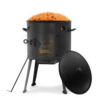 Ø36cm Uchag 2mm stahl Gasbrenner 8L Kazan Utschak Utschag Feldküche Kasan (flacher boden) Feuerstelle Campingofen Außenküche Eintopfofen mit Schaumkelle Suppenkelle Grillfächer