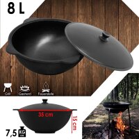 Ø36cm Uchag 2mm stahl Gasbrenner 8L Kazan Utschak Utschag Feldküche Kasan (flacher boden) Feuerstelle Campingofen Außenküche Eintopfofen mit Schaumkelle Suppenkelle Grillfächer