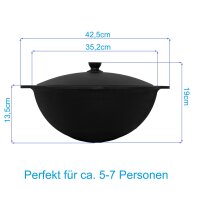 Ø36cm Uchag 2mm stahl Gasbrenner 8L Kazan WOK Utschak Utschag Feldküche Kasan (Runder boden) Feuerstelle Campingofen Außenküche Eintopfofen mit Schaumkelle Suppenkelle Grillfächer