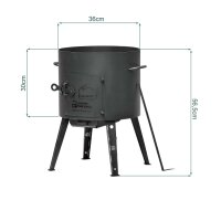 Ø36cm Uchag 2mm stahl Gasbrenner 10L Kazan WOK Utschak Utschag Feldküche Kasan (Runder boden) Feuerstelle Campingofen Außenküche Eintopfofen mit Schaumkelle Suppenkelle Grillfächer
