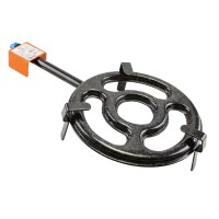 Outdoor Kochset mit Feuerstelle Ø40 cm 2 mm Stahl Gusseisen Kasan 12L aus Namangan mit Aluminiumdeckel Gasbrenner Dutch Oven Set Schaumkelle Suppenkelle