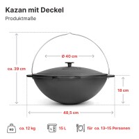 Komplettes Outdoor Kochset 15L – Gusseisen Kazan, Feuerstelle Utschak & Zubehör Set für Camping Garten Feldküche