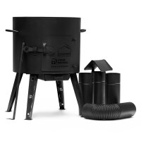 Ø36cm Uchag 2mm stahl mit Abzugsrohr Gasbrenner 8L Kazan Utschak Utschag Feldküche Kasan (flacher boden) Feuerstelle Campingofen Außenküche Eintopfofen mit Schaumkelle Suppenkelle Grillfächer