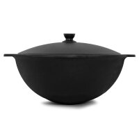Ø36cm Uchag 2mm stahl mit Abzugsrohr Gasbrenner 8L Kazan WOK Utschak Utschag Feldküche Kasan (Runder boden) Feuerstelle Campingofen Außenküche Eintopfofen mit Schaumkelle Suppenkelle Grillfächer
