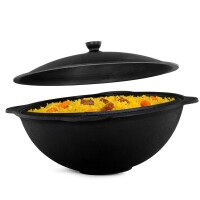 Utschak Ø40cm Uchag 2mm Stahl mit Abzugsrohr Brenner 12L Kazan Utschag Feldküche Kasan Feuerstelle Campingofen Außenküche Eintopfofen mit Schaumkelle Suppenkelle