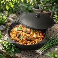 Utschak Ø40 cm 2 mm Stahl Abzugsrohr 12 L Gusseisen Kasan Brenner Adapterring WOK Feldküche Utschag Feuerstelle Campingofen Eintopfofen Außenküche Schaumkelle Suppenkelle