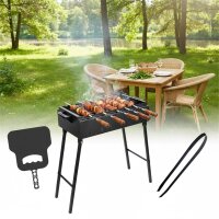 Klappbarer Schaschlikgrill aus 2 mm Stahl, Holzkohlegrill mit Edelstahlspießen mit Holzgriff & Grillfächer – BBQ Mangal für Grillspieße oder Grillrost, ideal für Picknick, Garten & Camping