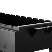 Klappbarer Schaschlikgrill 60 cm aus 2 mm Stahl, Holzkohlegrill mit 9 Edelstahlspießen mit Holzgriff & Grillfächer BBQ Mangal