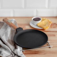 Pfannkuchen Bratpfanne Gusseisen 24 cm Holzgriff abschraubbar 4-teiliges Silikon-Zubehörset – Perfektes Set für Pfannkuchen Crêpes Omeletts