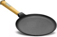 Pfannkuchen Bratpfanne Gusseisen 24 cm Holzgriff abschraubbar 4-teiliges Silikon-Zubehörset – Perfektes Set für Pfannkuchen Crêpes Omeletts