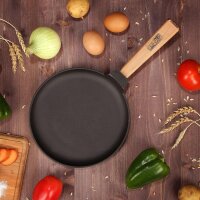 Pfannkuchen Bratpfanne Gusseisen 24 cm Holzgriff abschraubbar 4-teiliges Silikon-Zubehörset – Perfektes Set für Pfannkuchen Crêpes Omeletts