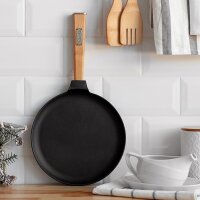 Pfannkuchen Bratpfanne Gusseisen 24 cm Holzgriff abschraubbar 4-teiliges Silikon-Zubehörset – Perfektes Set für Pfannkuchen Crêpes Omeletts