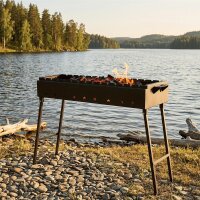 Klappbarer Mangal Holzkohlegrill 2 mm Stahl für Spieße mit Grillfächer Feuerhaken Grillzange Adapter BBQ Grill für Schaschlik