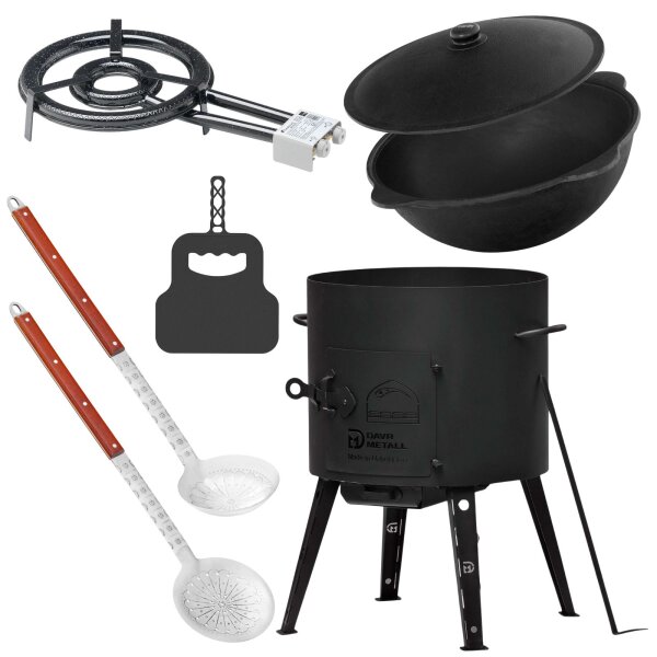 Ø49 cm Uchag 2mm stahl Utschak mit Gasbrenner 22 L Kazan rund WOK Deckel Kasan Utschag Feldküche Feuerstelle Campingofen Außenküche Eintopfofen