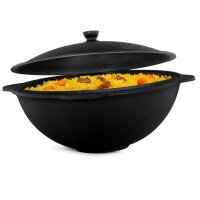 Uchag Ø49 cm 2mm stahl Utschak mit Gasbrenner 22L Kazan flacher Boden WOK Deckel Kasan Utschag Feldküche Feuerstelle Campingofen Außenküche Eintopfofen