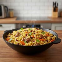 Gusseisen Wok Asia Wokpfanne Schmortopf Bratpfanne Stir-Fry Gusseisenpfanne Induktion Backofen Cast Iron